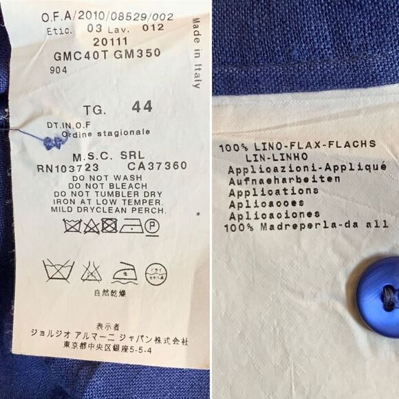 Armani Collezioni Linen Button Front‎ Tunic Sapphire Blue Size 8 - Picture 8 of 12